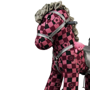 راکر اسب کودک چوبی شطرنجی گل دار زرشکی -اسباب بازی